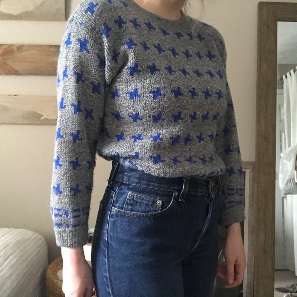 ISO Gray Sweater with Blue Pattern